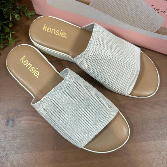 Kensie Women's Ellie Beige Knit Wedge Sandals Size 8 - Picture 3 of 7